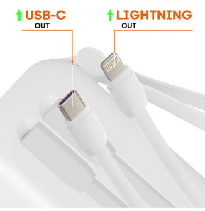 LinQ Batterie Externe 10000mAh + Câbles Lightning et USB C Compact Blanc