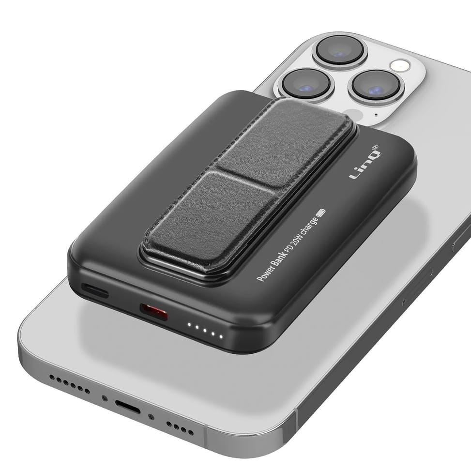 LinQ Batterie Externe iPhone MagSafe 5000mAh avec USB-C 20W Support Vidéo Noir — image 2