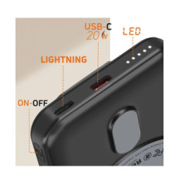 LinQ Batterie Externe iPhone MagSafe 5000mAh avec USB-C 20W Support Vidéo Noir