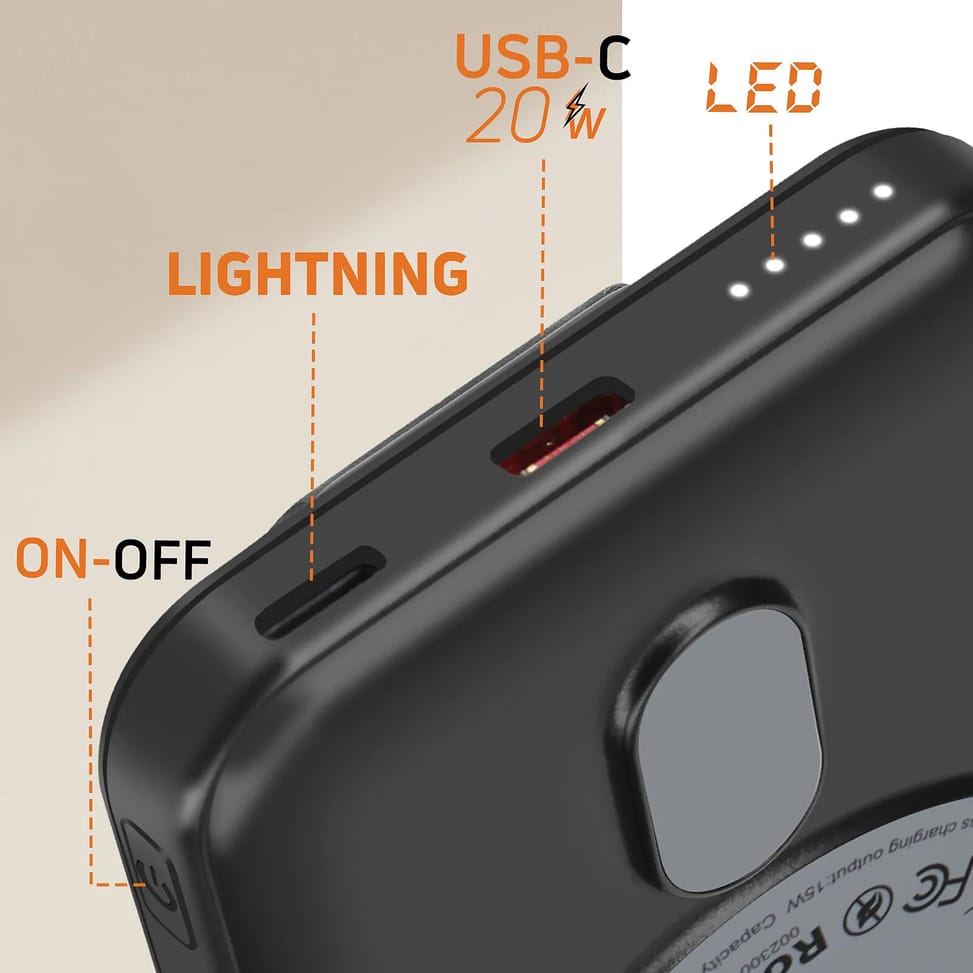 LinQ Batterie Externe iPhone MagSafe 5000mAh avec USB-C 20W Support Vidéo Noir — image 4