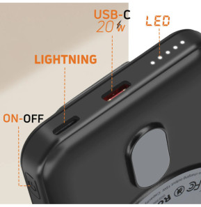 LinQ Batterie Externe iPhone MagSafe 5000mAh avec USB-C 20W Support Vidéo Noir