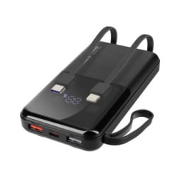 LinQ Batterie de Secours 10000 mAh avec Câbles Lightning et USB type C Noir