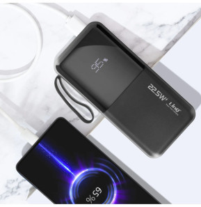 LinQ Batterie de Secours 10000 mAh avec Câbles Lightning et USB type C Noir