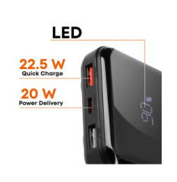 LinQ Batterie de Secours 10000 mAh avec Câbles Lightning et USB type C Noir