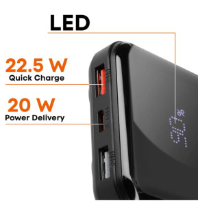LinQ Batterie de Secours 10000 mAh avec Câbles Lightning et USB type C Noir