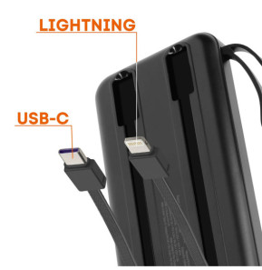 LinQ Batterie de Secours 10000 mAh avec Câbles Lightning et USB type C Noir