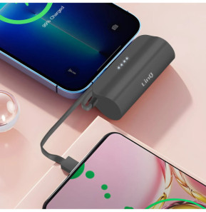 LinQ Batterie de Secours 6000mAh Double Connectivité USB C et Lightning Noir