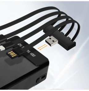 LinQ Batterie Secours 25800mAh Câble 4 en 1 Amovible et Sortie USB Compact Noir