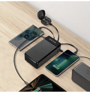 LinQ Batterie Secours 25800mAh Câble 4 en 1 Amovible et Sortie USB Compact Noir