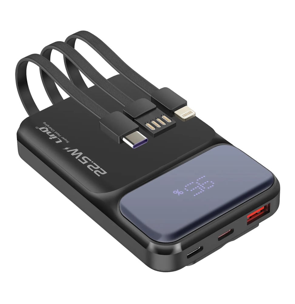 LinQ Batterie Externe 10000mAh + Câbles Lightning - USB C et USB Noir