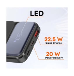 LinQ Batterie Externe 10000mAh + Câbles Lightning - USB C et USB Noir