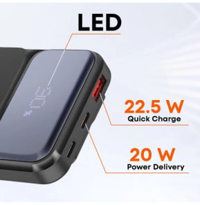 LinQ Batterie Externe 10000mAh + Câbles Lightning - USB C et USB Noir