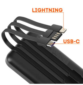 LinQ Batterie Externe 10000mAh + Câbles Lightning - USB C et USB Noir