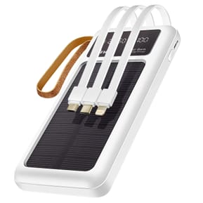 LinQ Batterie Externe Solaire 15000mAh avec Câble Micro USB Lightning USB C blanc