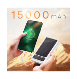 LinQ Batterie Externe Solaire 15000mAh avec Câble Micro USB Lightning USB C blanc