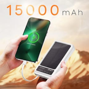 LinQ Batterie Externe Solaire 15000mAh avec Câble Micro USB Lightning USB C blanc — image 3
