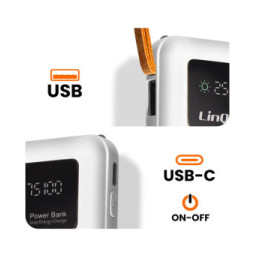 LinQ Batterie Externe Solaire 15000mAh avec Câble Micro USB Lightning USB C blanc