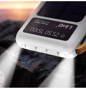 LinQ Batterie Externe Solaire 15000mAh avec Câble Micro USB Lightning USB C blanc