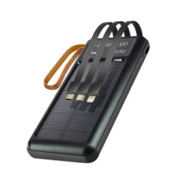 LinQ Batterie Externe Solaire 15000mAh avec Câble Micro USB Lightning USB C et USB Noir