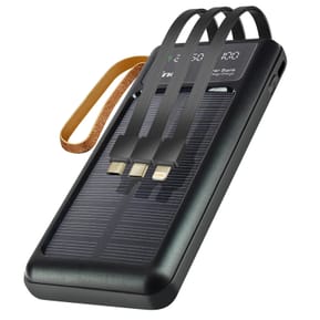 LinQ Batterie Externe Solaire 15000mAh avec Câble Micro USB Lightning USB C et USB Noir