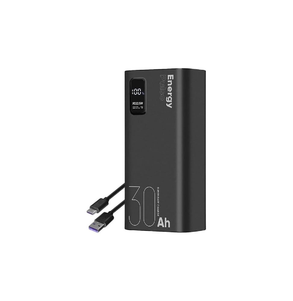 OBAL:ME Powerbank 30000mAh EnergyPulse USB-A/USB-C PD 22,5W avec Affichage Numérique Noir
