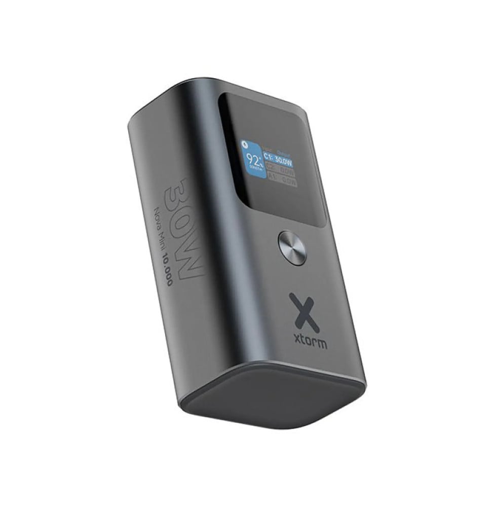 Xtorm Powerbank 10 000 mAh USB-A/2 USB-C Modèle Nova Mini PD 30W avec Écran LCD Gris