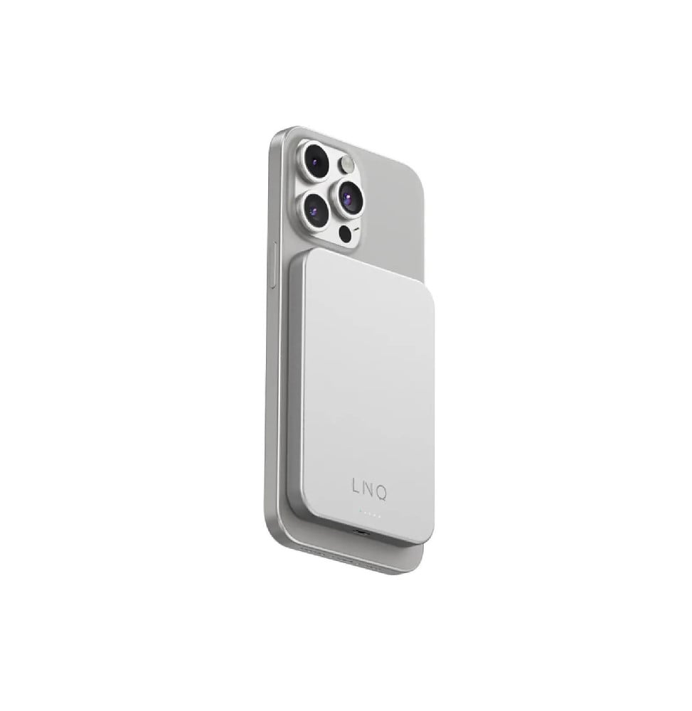 LinQ Powerbank 5 000mAh Sans Fil Fixation Magnétique Compatible MagSafe Ultra-Fin Gris