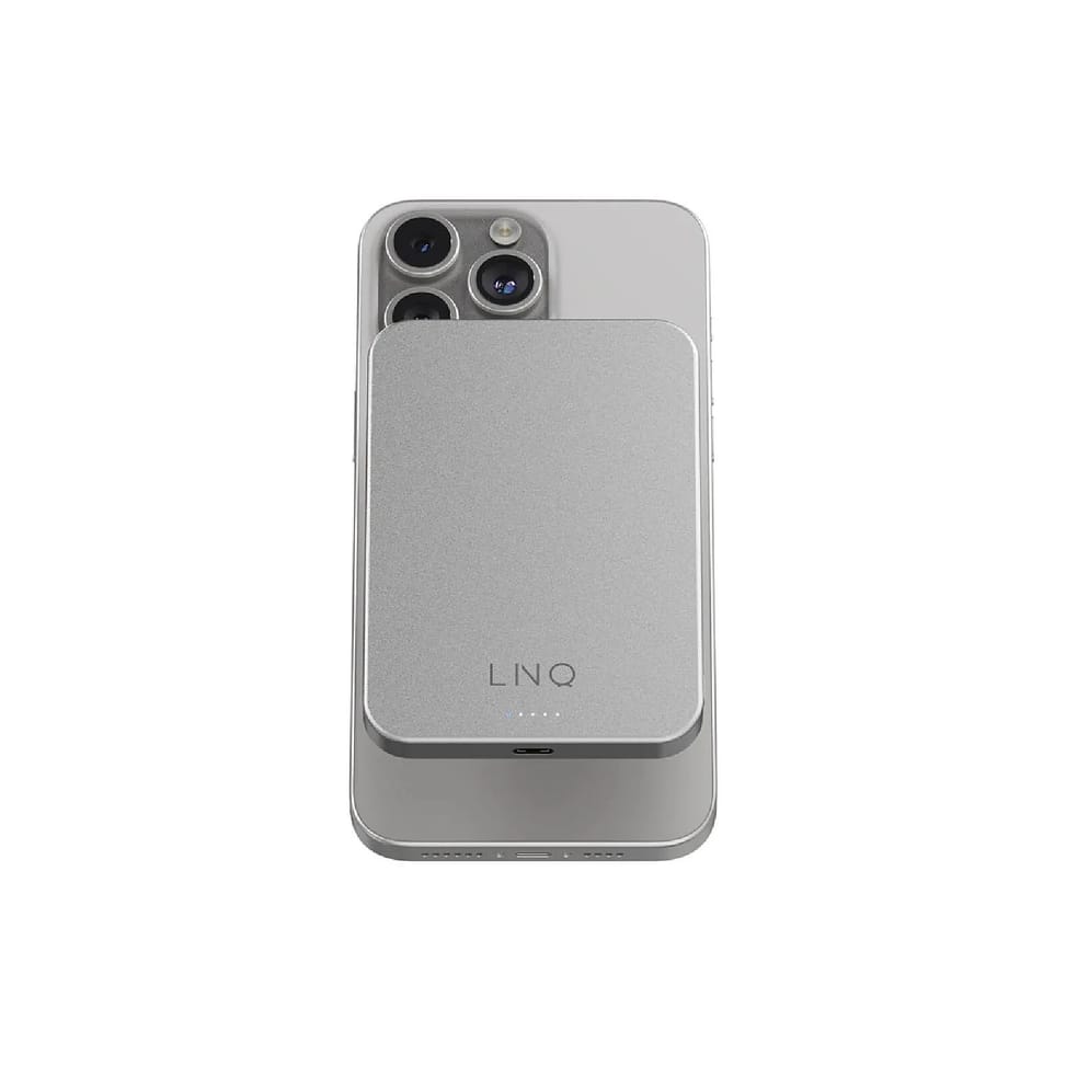 LinQ Powerbank 5 000mAh Sans Fil Fixation Magnétique Compatible MagSafe Ultra-Fin Gris — image 2