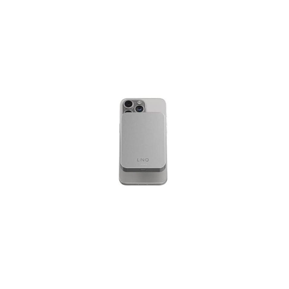 LinQ Powerbank 10 000mAh Sans Fil Fixation Magnétique Compatible MagSafe Ultra-Fin Gris — image 4