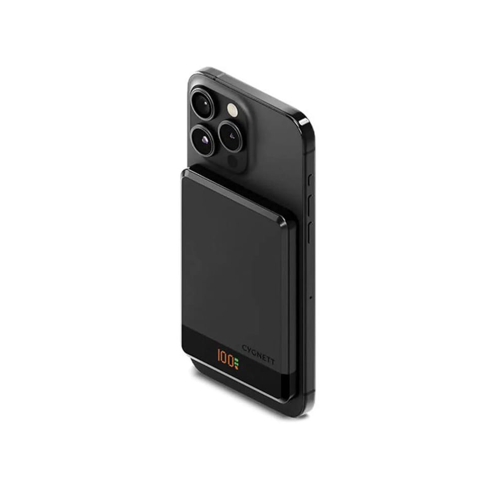 CYGNETT Powerbank 5 000mAh Sans Fil Fixation Magnétique Modèle MagSlim Ultra-Compact Noir — image 1