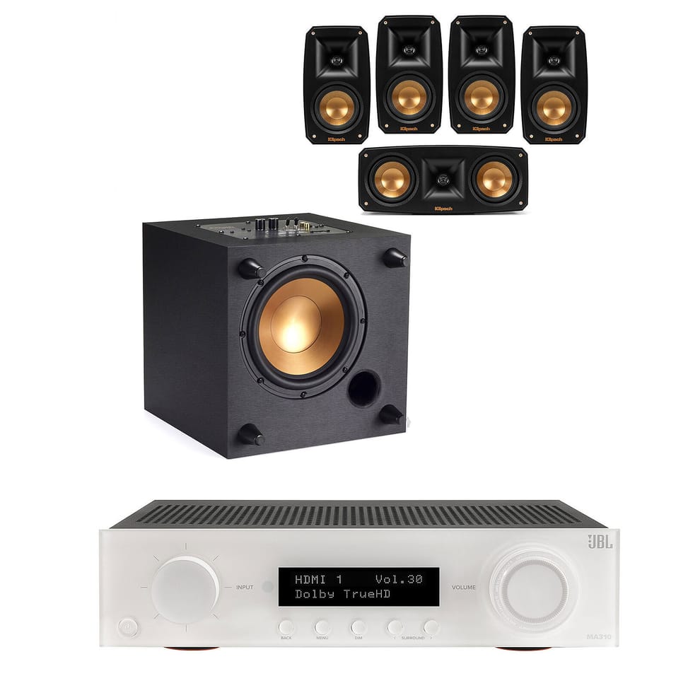 JBL MA310 Blanc + Klipsch Reference Theater Pack 5.0 + R-8SW — image 1