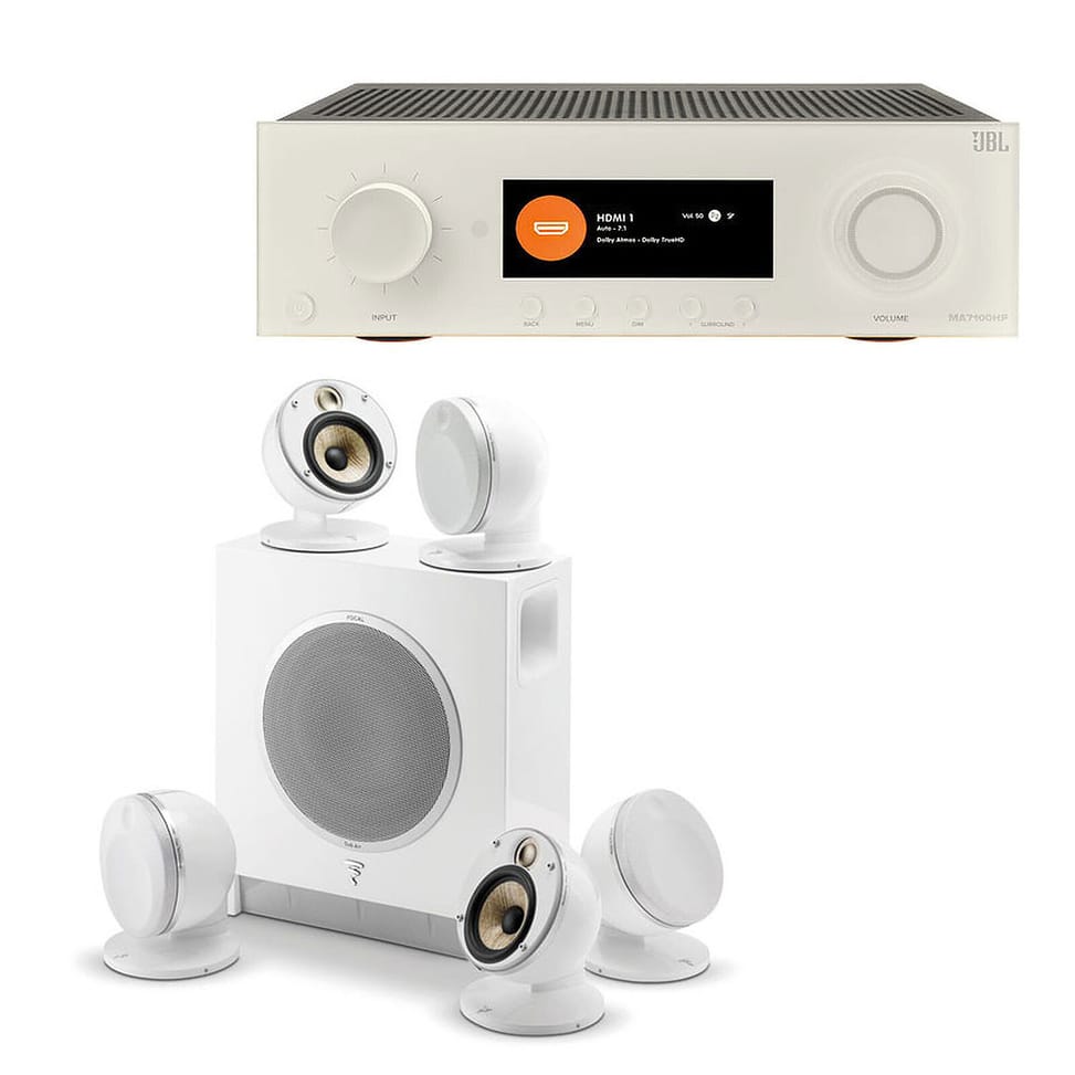 JBL MA7100HP Blanc + Focal Dôme Flax Pack 5.1 Blanc — image 1