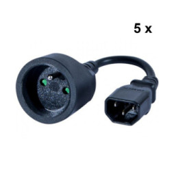 Lot de 5x Adaptateurs secteur IEC C14 mâle / connecteur type CEE7/5 femelle - 20 cm