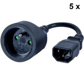 Lot de 5x Adaptateurs secteur IEC C14 mâle / connecteur type CEE7/5 femelle - 20 cm
