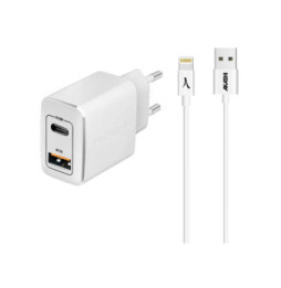 Akashi Chargeur Secteur 20W USB-A Quick Charge 3.0 Blanc + Câble Lightning