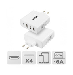 Akashi Chargeur Secteur 60W 6A USB-C + 3x USB-A