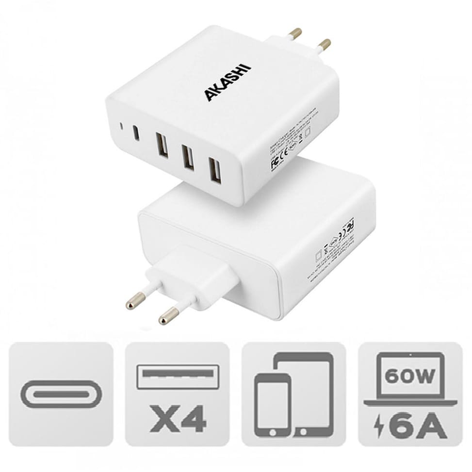 Akashi Chargeur Secteur 60W 6A USB-C + 3x USB-A — image 2
