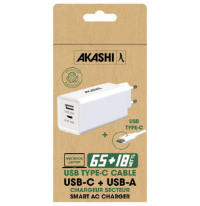 Akashi Pack Chargeur Secteur GaN 83W USB-C + USB-A