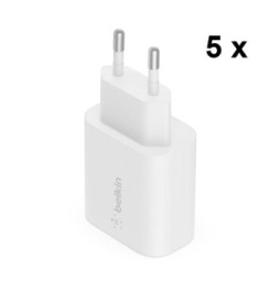 Belkin Lot de 5x Chargeurs Secteur USB-C 25 W pour iPhone (20 W) et Samsung (25 W) - Blanc