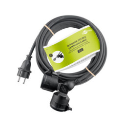 Goobay Câble Rallonge électrique double pour l'extérieur - 10 mètres - Noir