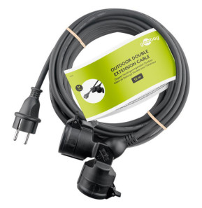 Goobay Câble Rallonge électrique double pour l'extérieur - 10 mètres - Noir