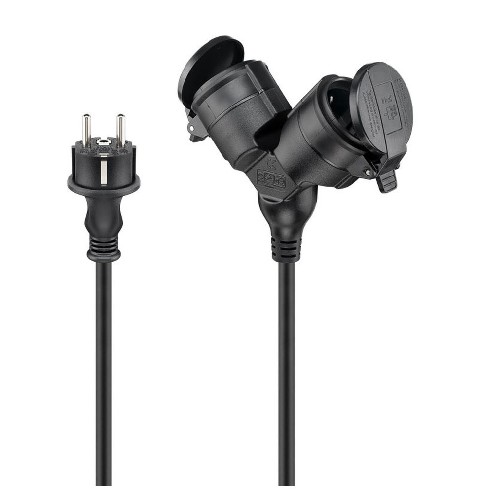 Goobay Câble Rallonge électrique double pour l'extérieur - 25 mètres - Noir