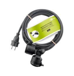 Goobay Câble Rallonge électrique double pour l'extérieur - 5 mètres - Noir