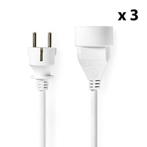 Nedis Lot de 3 rallonges électriques droites blanches - 3 mètres