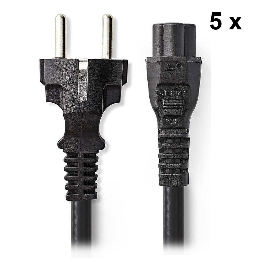 Nedis Lot de 5x Câbles alimentation tripolaire noir - 2 mètres