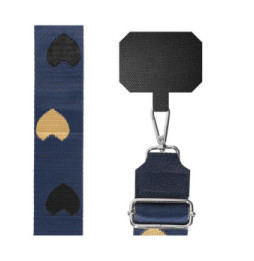 Avizar Bandoulière modèle Motif Coeur Bleu Nuit pour Sac et Smartphone