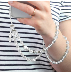 Avizar Bijou de Téléphone Bracelet à Perles Blanches Collection Audacious