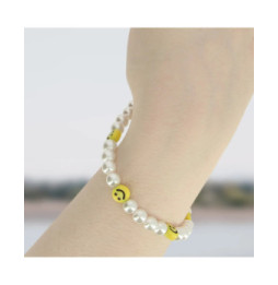 Avizar Bijou de Téléphone Bracelet à Perles et Smiley jaunes Collection Smile
