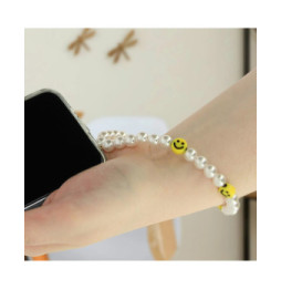 Avizar Bijou de Téléphone Bracelet à Perles et Smiley jaunes Collection Smile