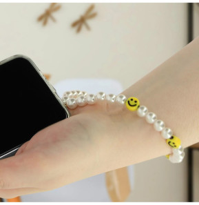 Avizar Bijou de Téléphone Bracelet à Perles et Smiley jaunes Collection Smile